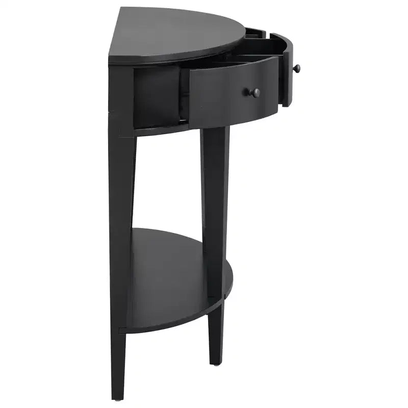 Console vintage avec rangement, Table d'entrée en bois avec tiroir, Console demi-lune avec étagère ouverte