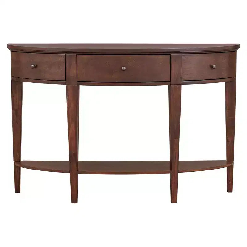 Console vintage avec rangement, Table d'entrée en bois avec tiroir, Console demi-lune avec étagère ouverte
