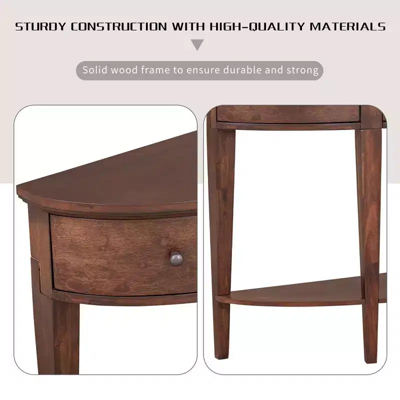 Console vintage avec rangement, Table d'entrée en bois avec tiroir, Console demi-lune avec étagère ouverte