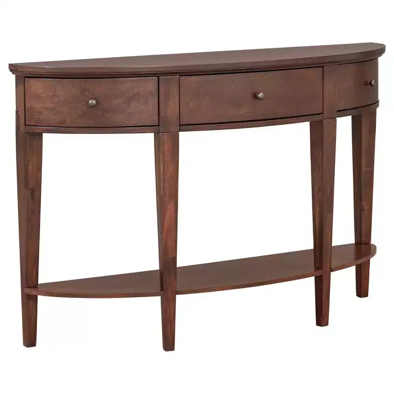 Console vintage avec rangement, Table d'entrée en bois avec tiroir, Console demi-lune avec étagère ouverte