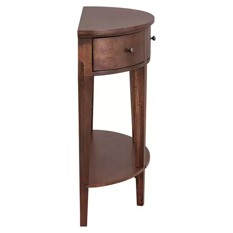 Console vintage avec rangement, Table d'entrée en bois avec tiroir, Console demi-lune avec étagère ouverte