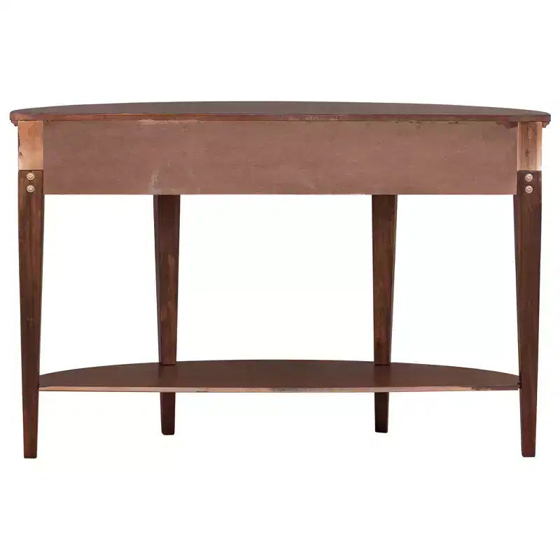 Console vintage avec rangement, Table d'entrée en bois avec tiroir, Console demi-lune avec étagère ouverte