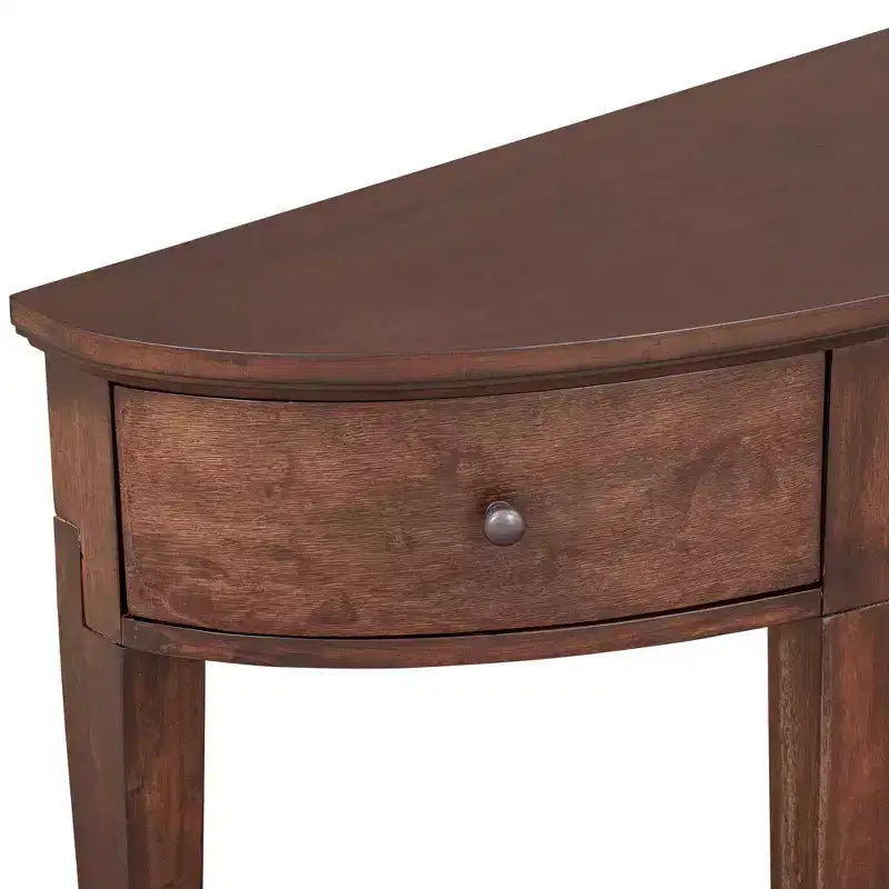 Console vintage avec rangement, Table d'entrée en bois avec tiroir, Console demi-lune avec étagère ouverte