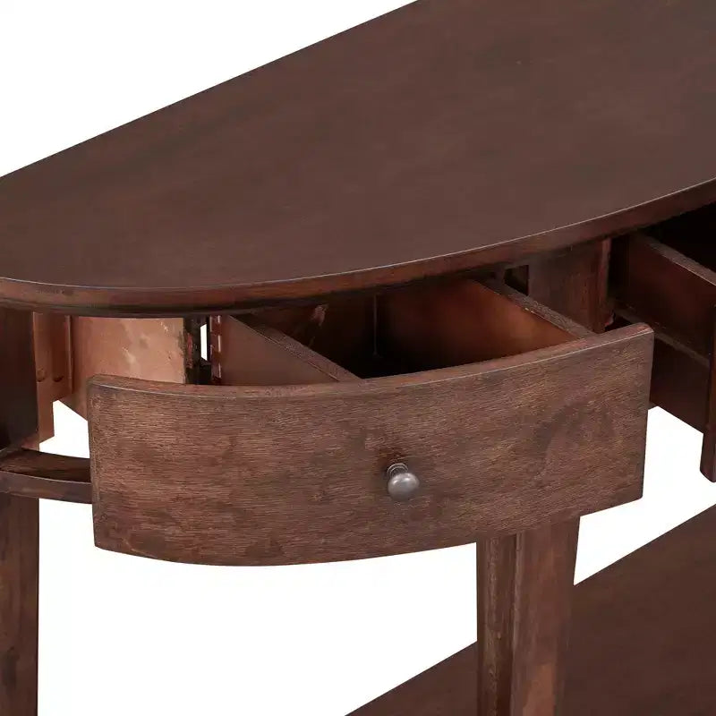 Console vintage avec rangement, Table d'entrée en bois avec tiroir, Console demi-lune avec étagère ouverte