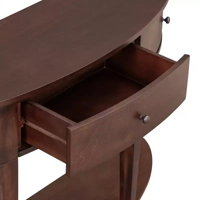 Console vintage avec rangement, Table d'entrée en bois avec tiroir, Console demi-lune avec étagère ouverte