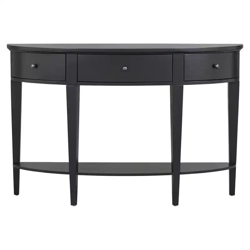 Console vintage avec rangement, Table d'entrée en bois avec tiroir, Console demi-lune avec étagère ouverte