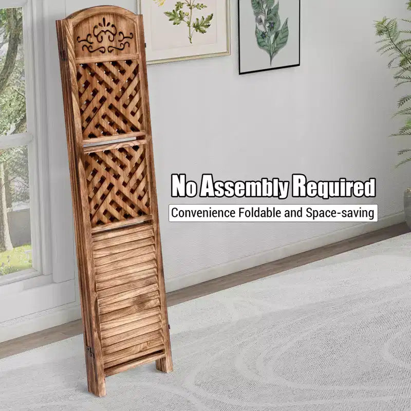 Séparateur de pièce de style ferme avec étagères à trois niveaux et quatre paravents pliants, adapté aux chambres à coucher, salons - rangement pour petits espaces
