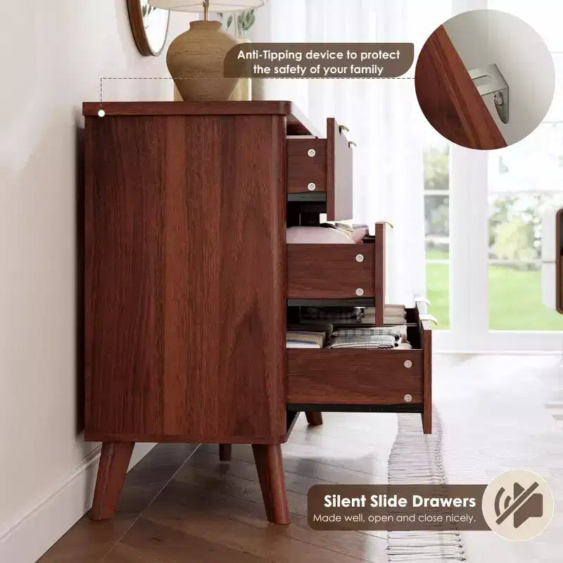 Commode Moderne Cannelée avec 6 Tiroirs Profonds, Commode en Bois de 120 cm de Large, Design Courbe, Meuble TV Multi-Fonctionnel ou Rangement de Chambre à Coucher pour le Salon
