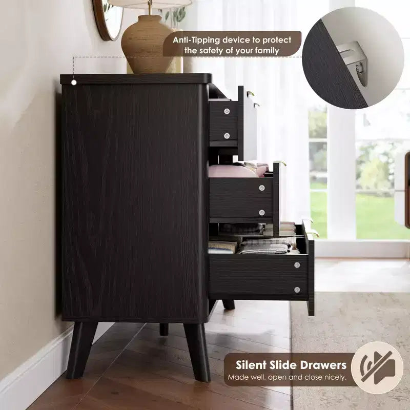 Commode Moderne Cannelée avec 6 Tiroirs Profonds, Commode en Bois de 120 cm de Large, Design Courbe, Meuble TV Multi-Fonctionnel ou Rangement de Chambre à Coucher pour le Salon