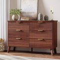 Commode Moderne Cannelée avec 6 Tiroirs Profonds, Commode en Bois de 120 cm de Large, Design Courbe, Meuble TV Multi-Fonctionnel ou Rangement de Chambre à Coucher pour le Salon