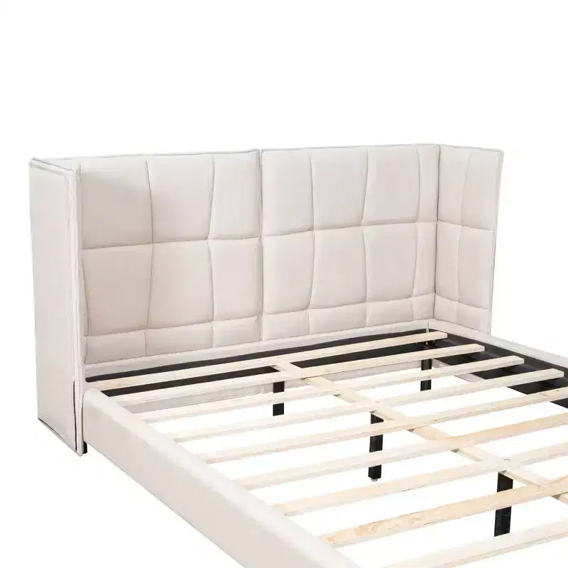 Lit plateforme capitonné LED Queen avec tête de lit en forme de U, cadre de lit en lin avec lumières LED