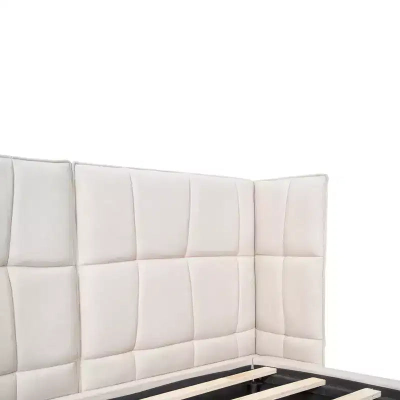 Lit plateforme capitonné LED Queen avec tête de lit en forme de U, cadre de lit en lin avec lumières LED