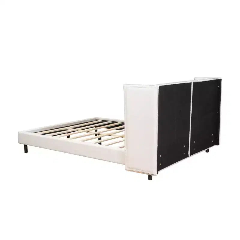 Lit plateforme capitonné LED Queen avec tête de lit en forme de U, cadre de lit en lin avec lumières LED