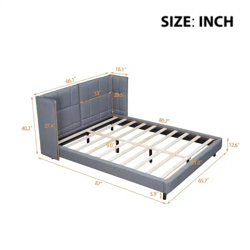 Lit plateforme capitonné LED Queen avec tête de lit en forme de U, cadre de lit en lin avec lumières LED