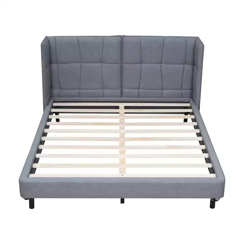 Lit plateforme capitonné LED Queen avec tête de lit en forme de U, cadre de lit en lin avec lumières LED