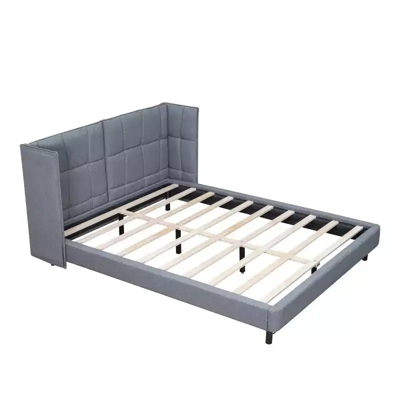 Lit plateforme capitonné LED Queen avec tête de lit en forme de U, cadre de lit en lin avec lumières LED