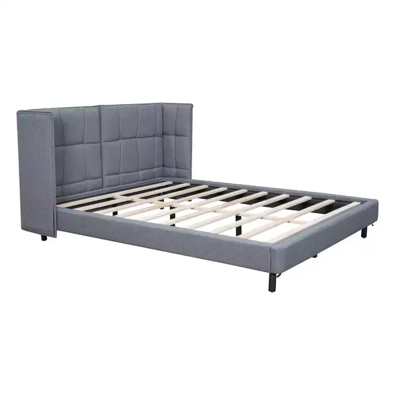 Lit plateforme capitonné LED Queen avec tête de lit en forme de U, cadre de lit en lin avec lumières LED