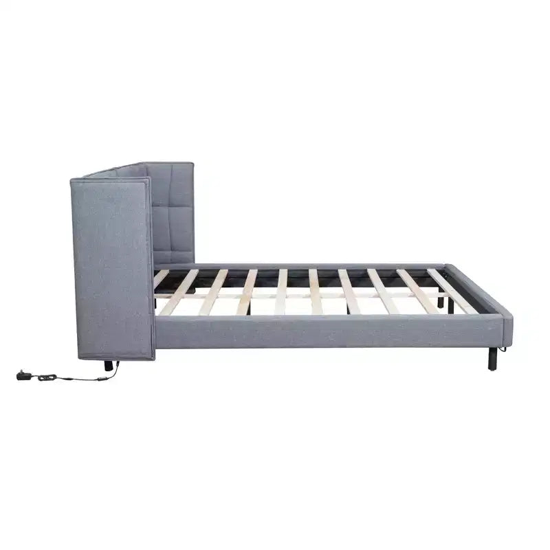 Lit plateforme capitonné LED Queen avec tête de lit en forme de U, cadre de lit en lin avec lumières LED