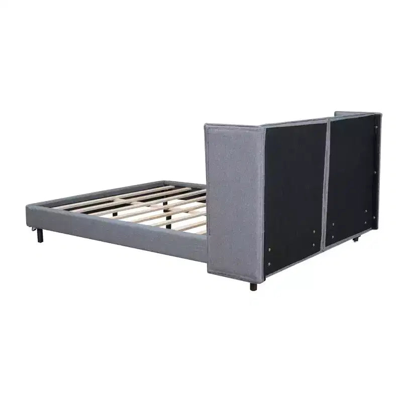 Lit plateforme capitonné LED Queen avec tête de lit en forme de U, cadre de lit en lin avec lumières LED