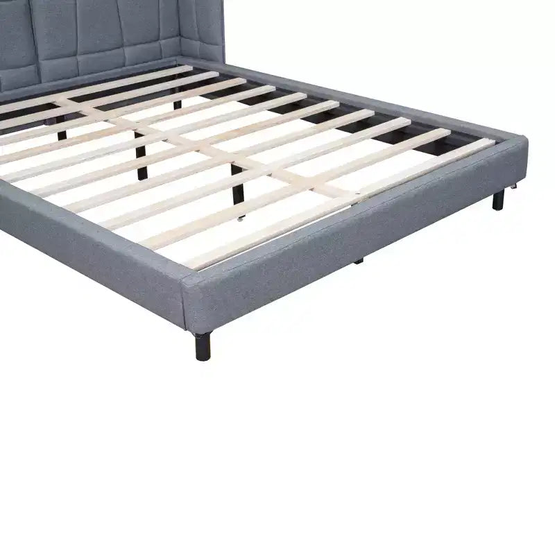 Lit plateforme capitonné LED Queen avec tête de lit en forme de U, cadre de lit en lin avec lumières LED