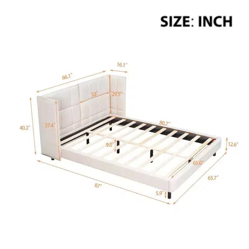 Lit plateforme capitonné LED Queen avec tête de lit en forme de U, cadre de lit en lin avec lumières LED