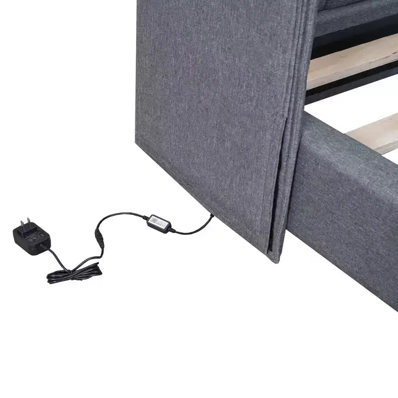 Lit plateforme capitonné LED Queen avec tête de lit en forme de U, cadre de lit en lin avec lumières LED
