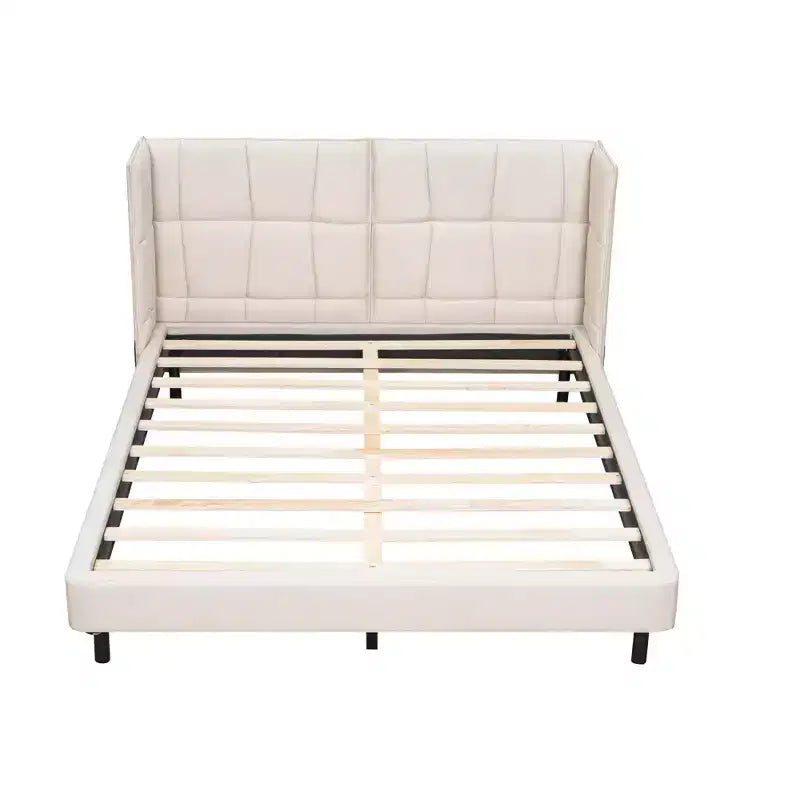 Lit plateforme capitonné LED Queen avec tête de lit en forme de U, cadre de lit en lin avec lumières LED