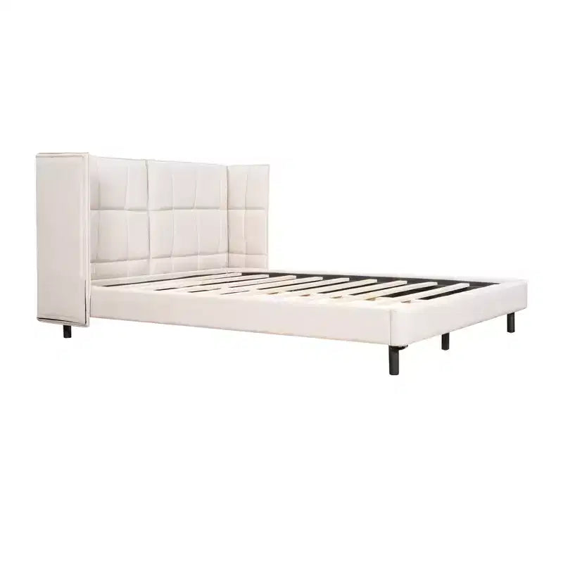 Lit plateforme capitonné LED Queen avec tête de lit en forme de U, cadre de lit en lin avec lumières LED
