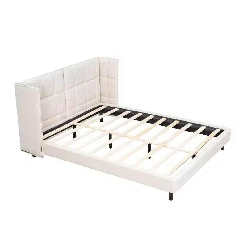 Lit plateforme capitonné LED Queen avec tête de lit en forme de U, cadre de lit en lin avec lumières LED
