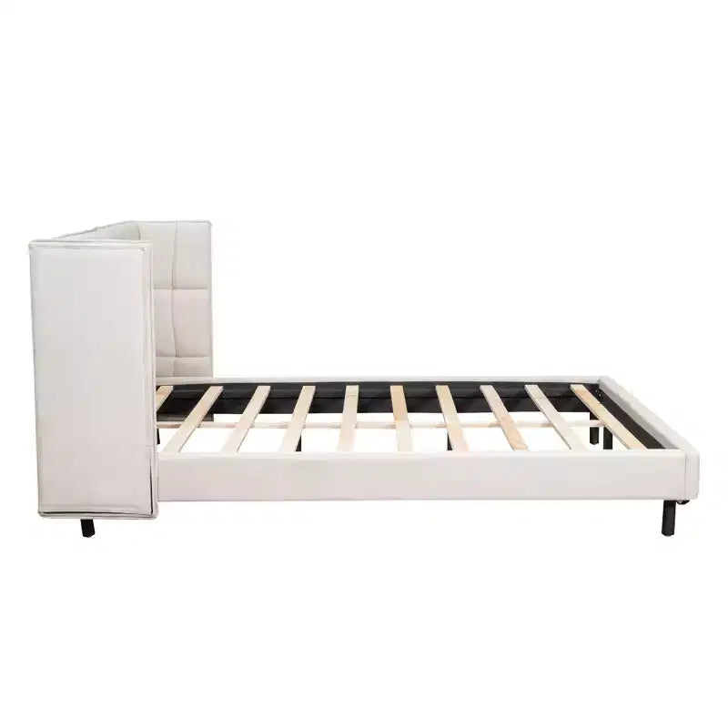 Lit plateforme capitonné LED Queen avec tête de lit en forme de U, cadre de lit en lin avec lumières LED