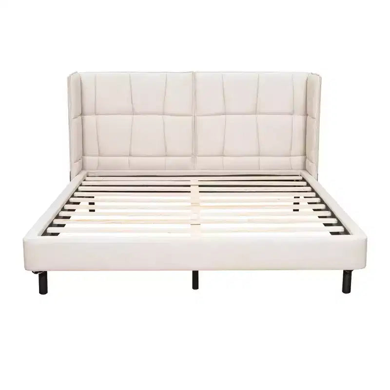 Lit plateforme capitonné LED Queen avec tête de lit en forme de U, cadre de lit en lin avec lumières LED