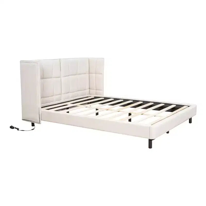 Lit plateforme capitonné LED Queen avec tête de lit en forme de U, cadre de lit en lin avec lumières LED