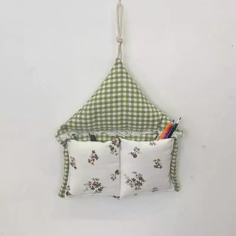 Organisateur mural suspendu Alilang avec plateau vichy et doubles poches florales 28x25cm