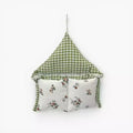 Alilang Hanging Wall Organizer with Gingham Top and Floral Double Pockets 11x10in
