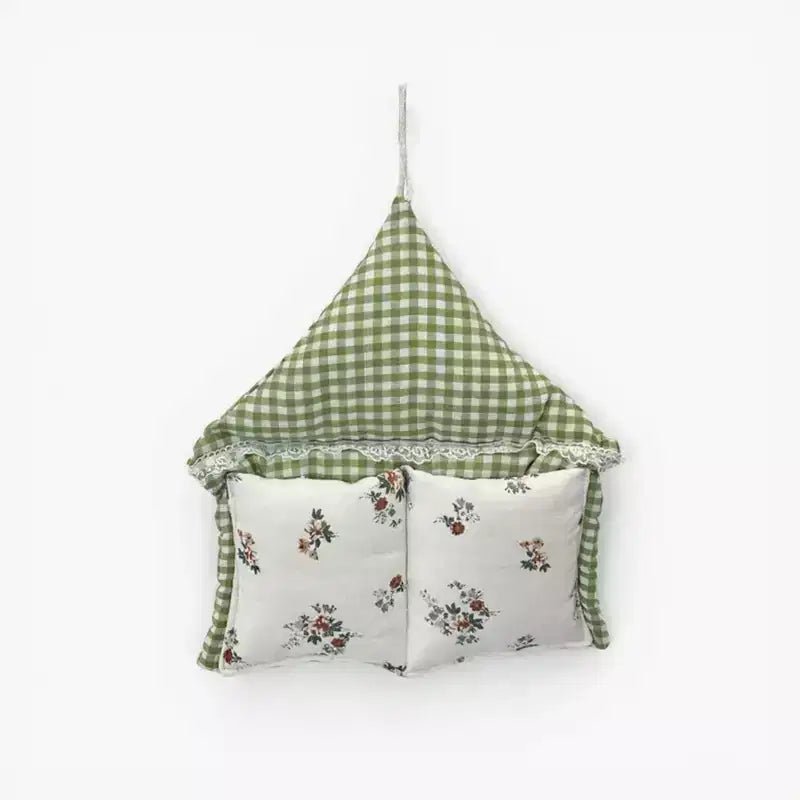 Alilang Hanging Wall Organizer with Gingham Top and Floral Double Pockets 11x10in