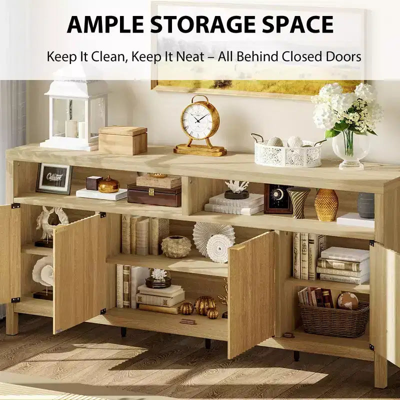 - Meuble de rangement moderne réglable avec poignée dorée et façade cannelée