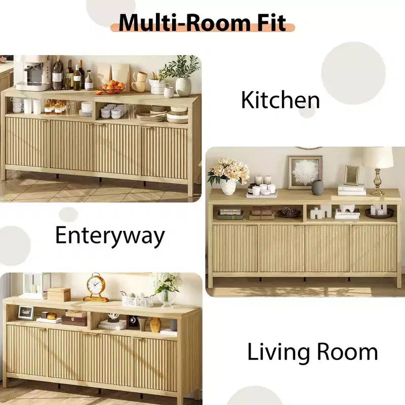 - Meuble de rangement moderne réglable avec poignée dorée et façade cannelée