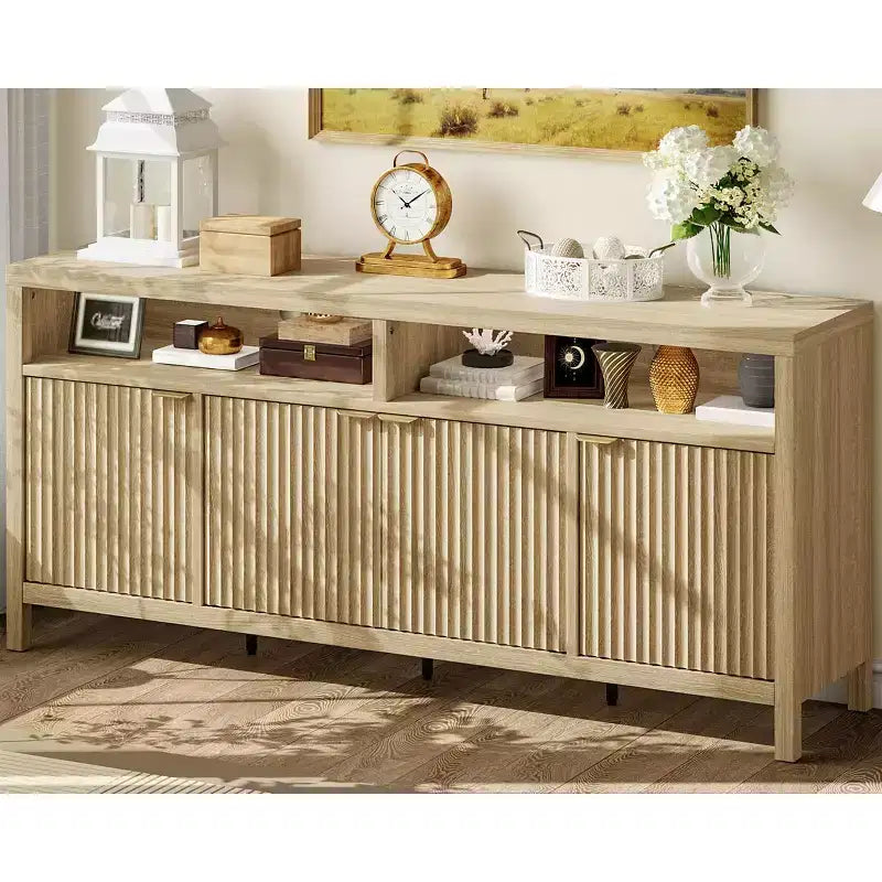 - Meuble de rangement moderne réglable avec poignée dorée et façade cannelée
