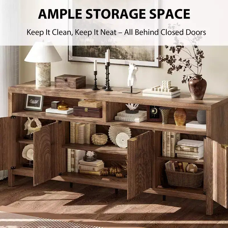 - Meuble de rangement moderne réglable avec poignée dorée et façade cannelée