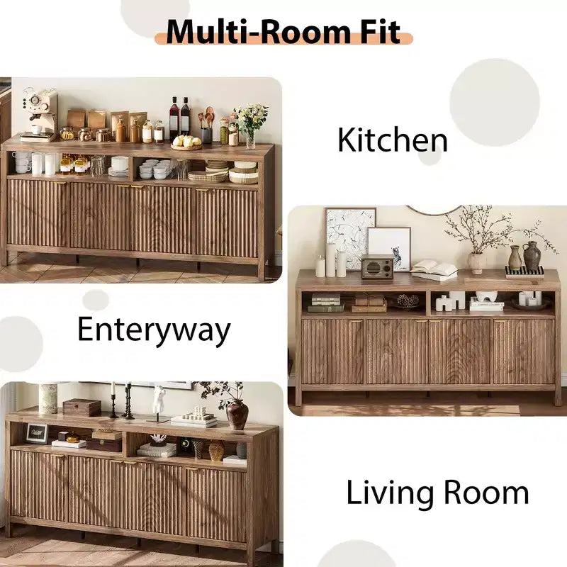 - Meuble de rangement moderne réglable avec poignée dorée et façade cannelée