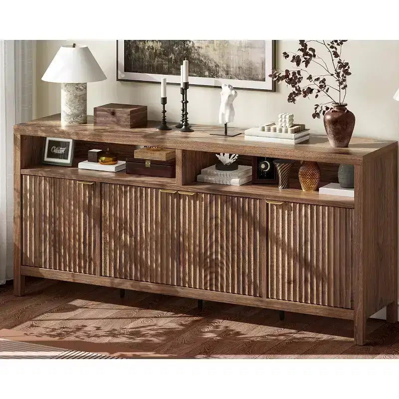 - Meuble de rangement moderne réglable avec poignée dorée et façade cannelée