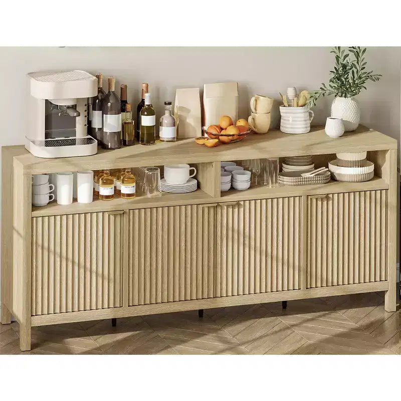 - Meuble de rangement moderne réglable avec poignée dorée et façade cannelée