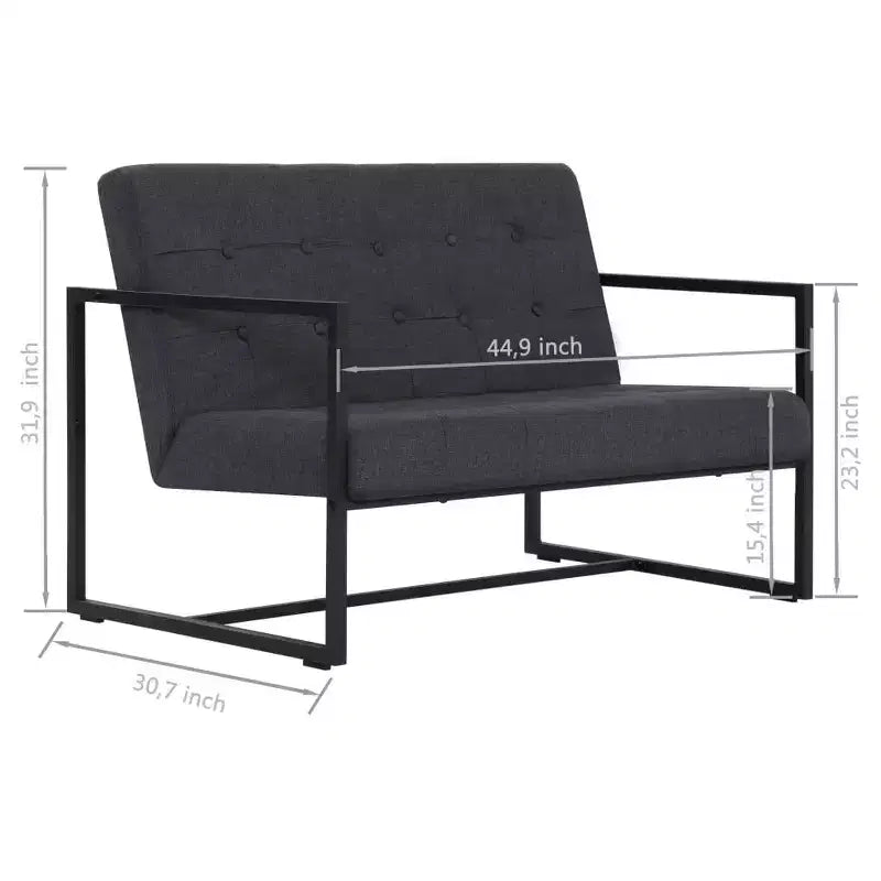 vidaXL Canapé 2 places avec accoudoirs - Gris foncé et noir