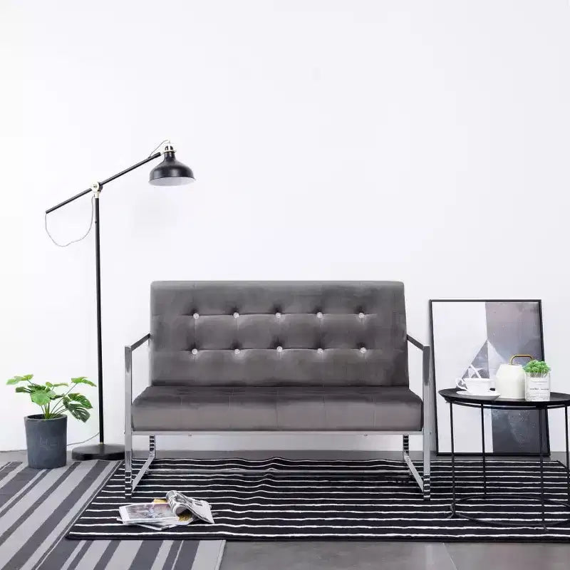 vidaXL Canapé 2 places avec accoudoirs - Gris foncé et noir
