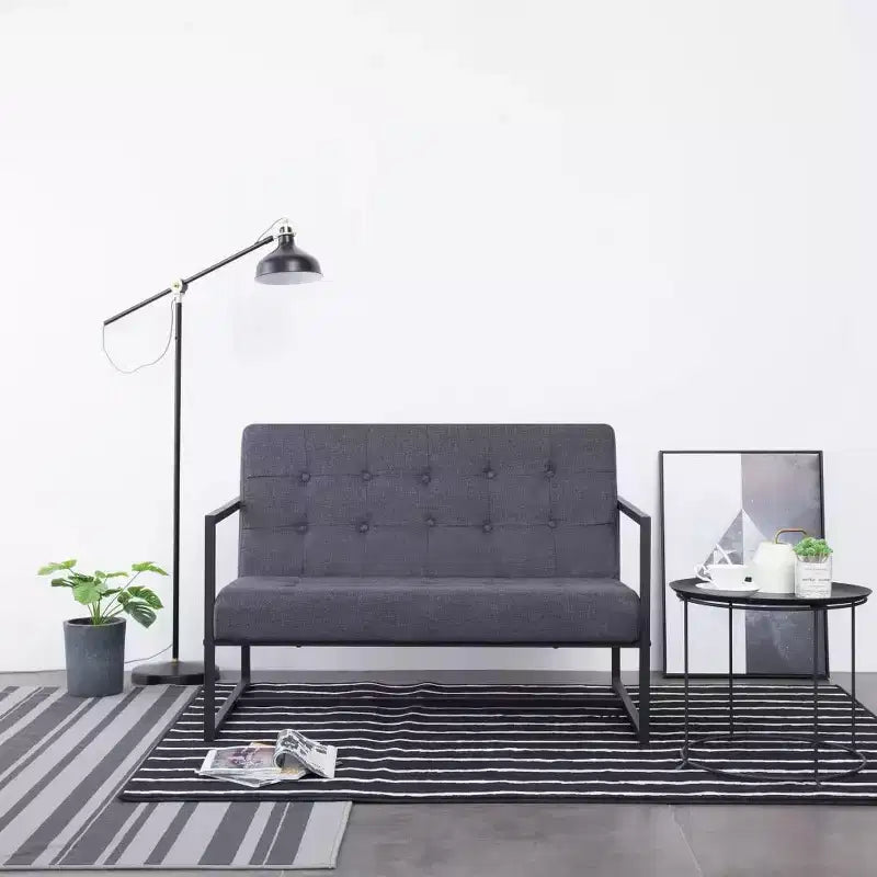 vidaXL Canapé 2 places avec accoudoirs - Gris foncé et noir