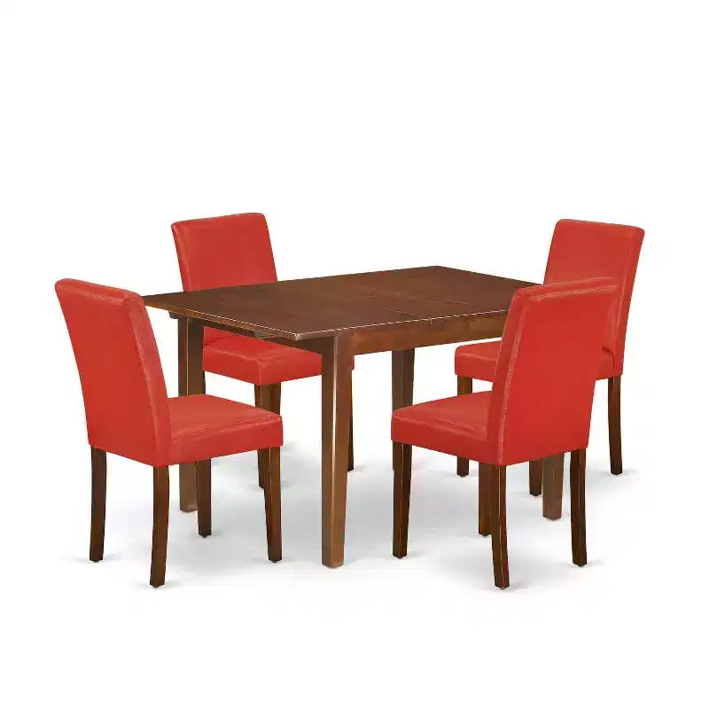 HomeStock 5-Pc Mahogany Finish Solid Wood Top-Rectangular Dining Room Set with Butterfly Leaf-Seats 4