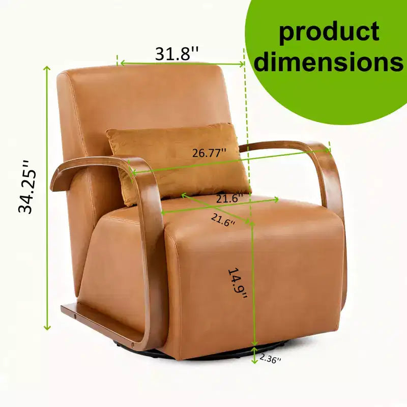 Fauteuil pivotant 360° d'appoint en similicuir de luxe marron vintage Zeus & Ruta avec accoudoirs incurvés en bois massif