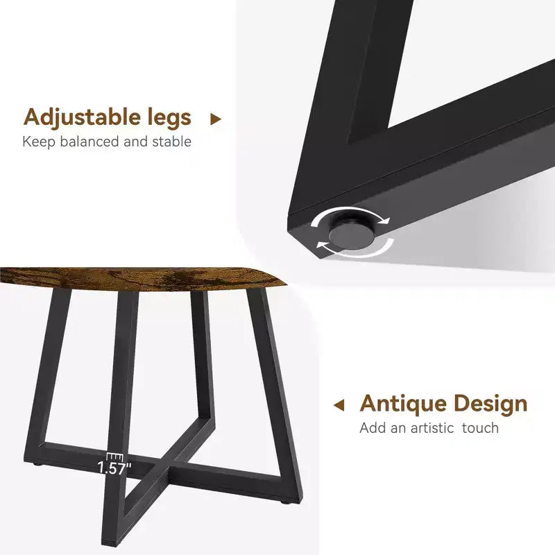 Table à manger ronde pour 4 personnes, Table de cuisine de 119 cm, Table à dîner circulaire moderne avec piètement en métal, Table de petit-déjeuner en bois pour salle à manger