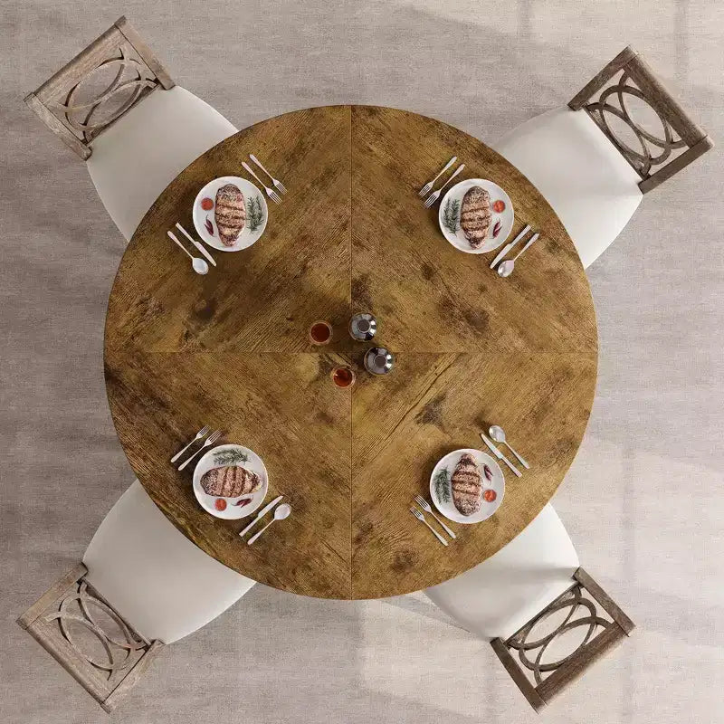 Table à manger ronde pour 4 personnes, Table de cuisine de 119 cm, Table à dîner circulaire moderne avec piètement en métal, Table de petit-déjeuner en bois pour salle à manger