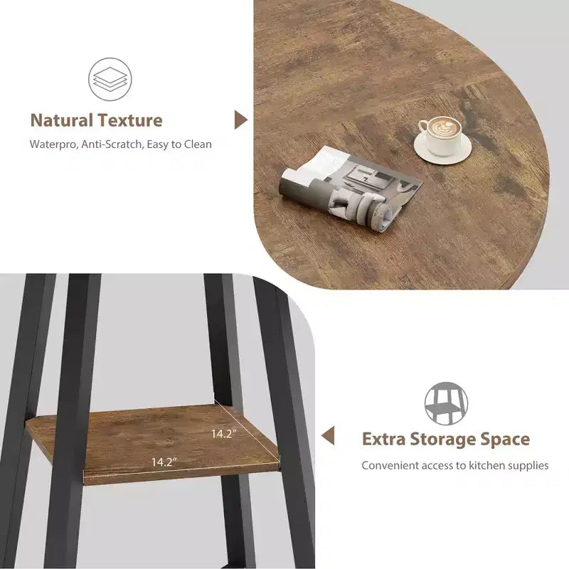 Table à manger ronde pour 4 personnes, Table de cuisine de 119 cm, Table à dîner circulaire moderne avec piètement en métal, Table de petit-déjeuner en bois pour salle à manger